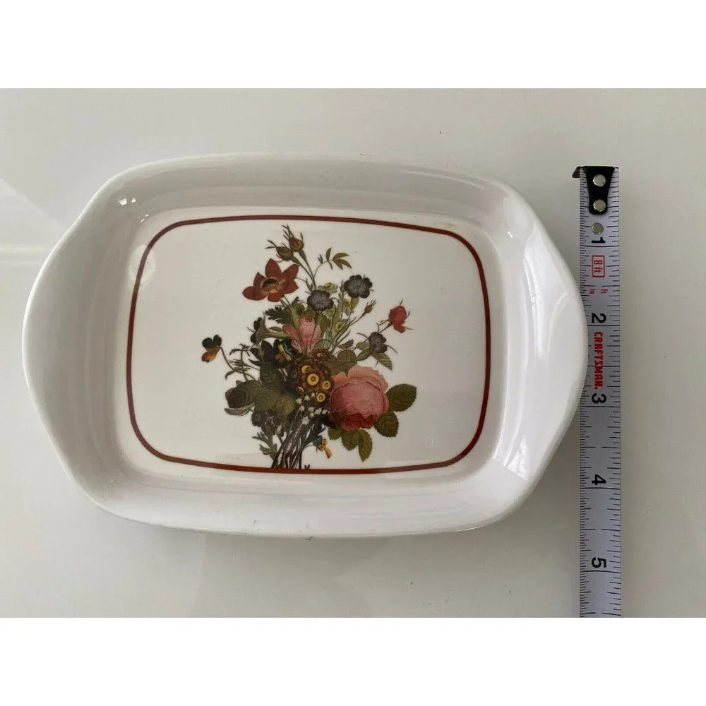 Vintage Set of Five 5 Mini Trays Or Plates Flowered Ceramic Glass  7
